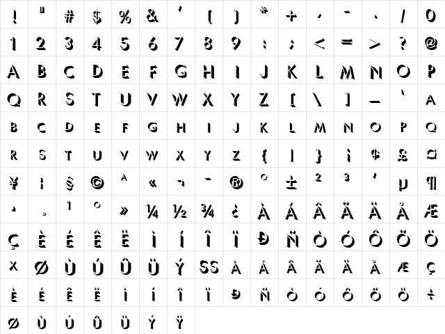 Tuxor Becker Normal  glyph index