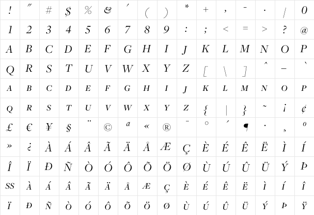 Freight Disp Book Italic SC  glyph index