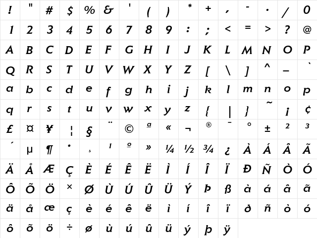 ElanEF MediumItalic  glyph index