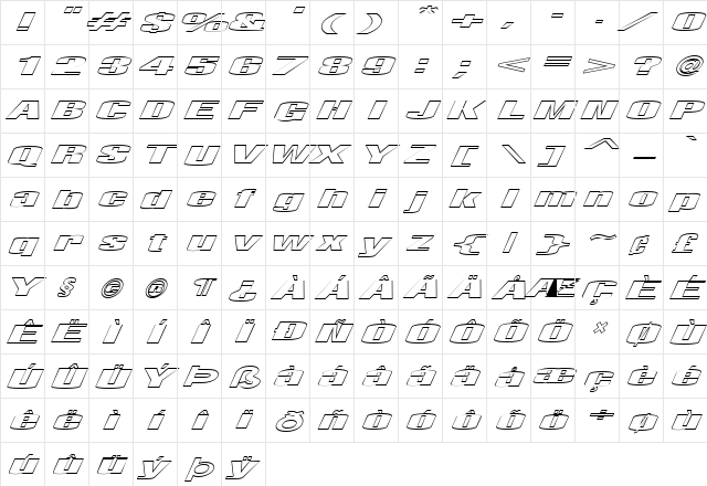 FZ BASIC 9 HOLLOW ITALIC Normal  glyph index