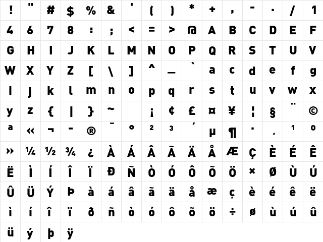 DINPro-Black Regular  glyph index