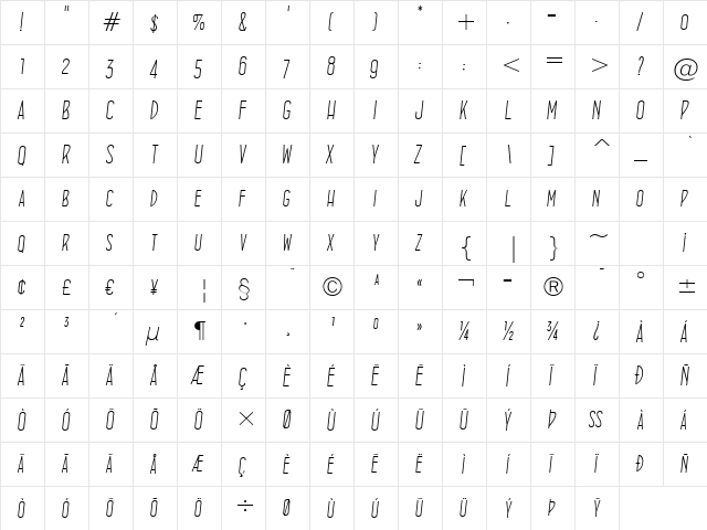 ConcursoItalian BTN Lt Oblique  glyph index