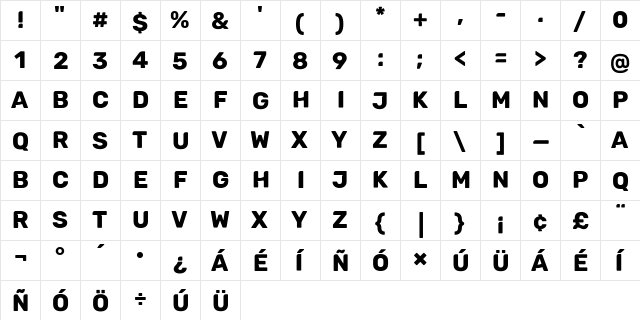 Bold Bold  glyph index