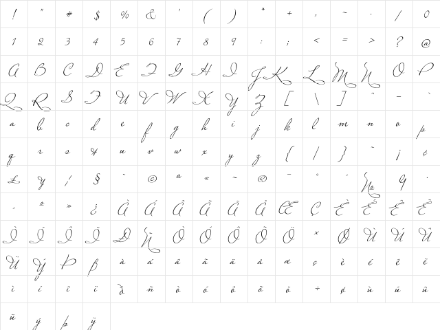 MissLeGatees Regular  glyph index