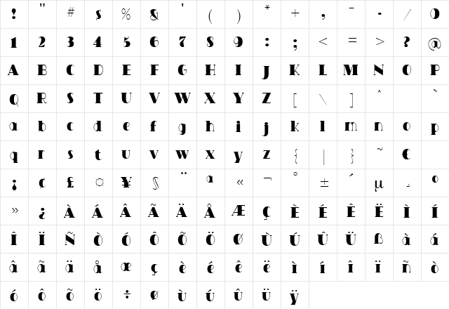 Monterey Regular  glyph index