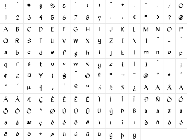 Oak Wood  glyph index