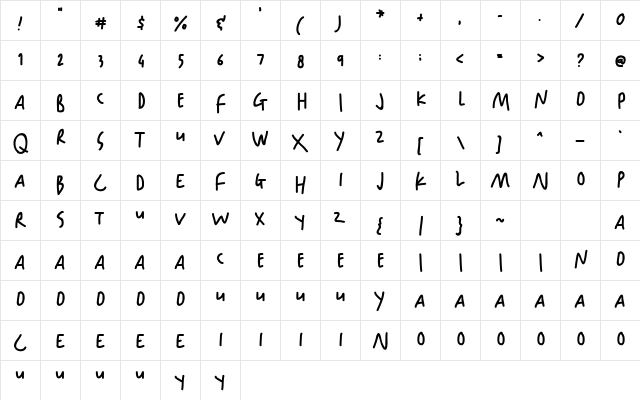 Happy Hints Regular  glyph index