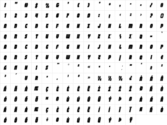 Shogunate Academy Italic Italic  glyph index