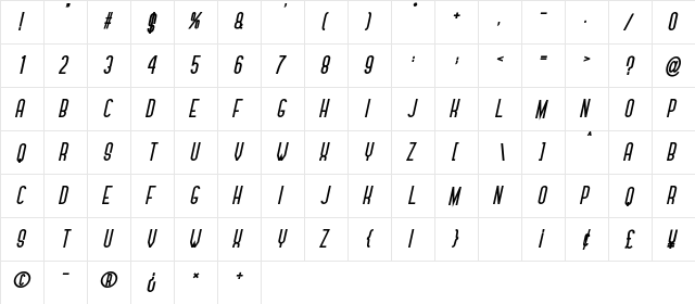 Forever Together Sans Bold Italic  glyph index