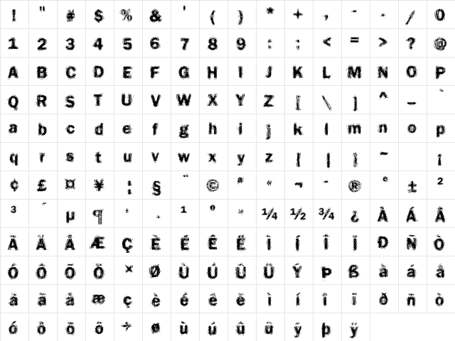 Funky17 Becker Regular  glyph index