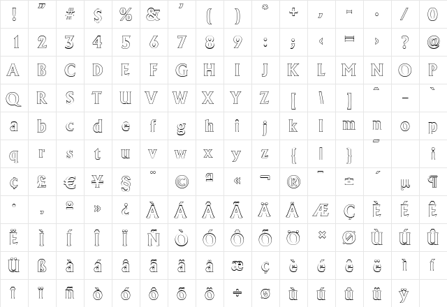 AdelonOutline Bold  glyph index