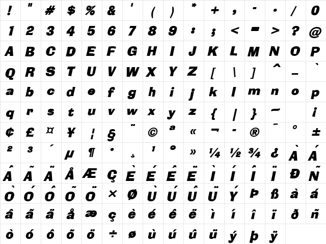 Alor BoldItalic  glyph index