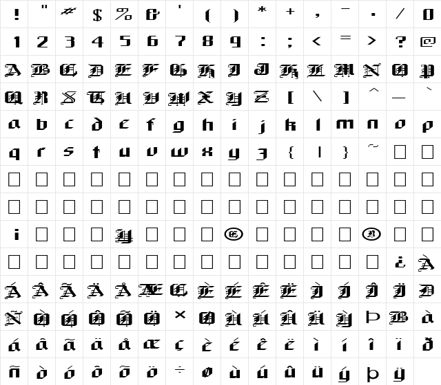 FZ GOTHIC 1 EX Normal  glyph index