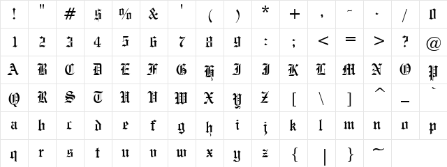 Matsuma Bl Regular  glyph index