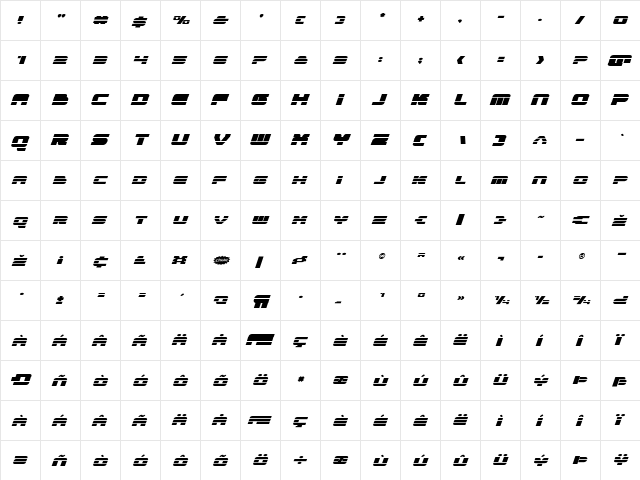 Quicken Expanded Italic Expanded Italic  glyph index