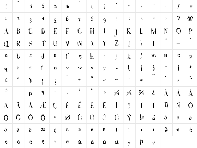 A Font with Serifs. Disordered Regular  glyph index