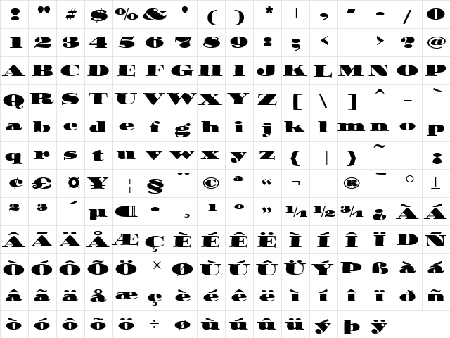 Ozwald ICG Regular  glyph index
