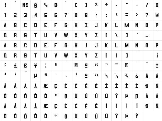 3x5 Regular  glyph index