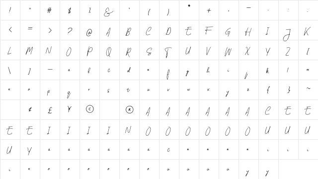 Molita Font Regular  glyph index