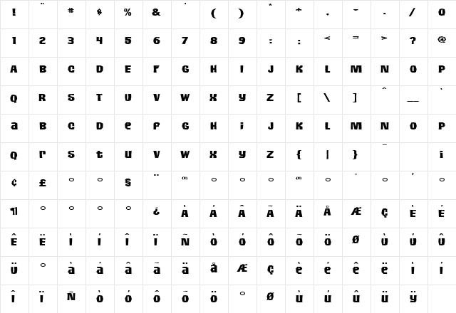 Survivor Font Regular  glyph index