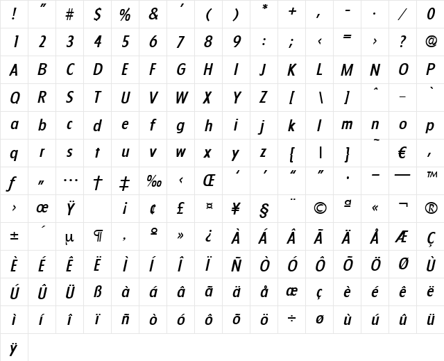 Florida-MediumIta Regular  glyph index