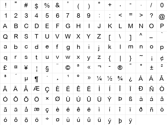 Arial Rounded MT Regular  glyph index