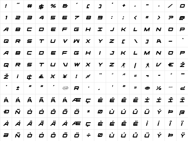 Ghost Clan Italic Italic  glyph index