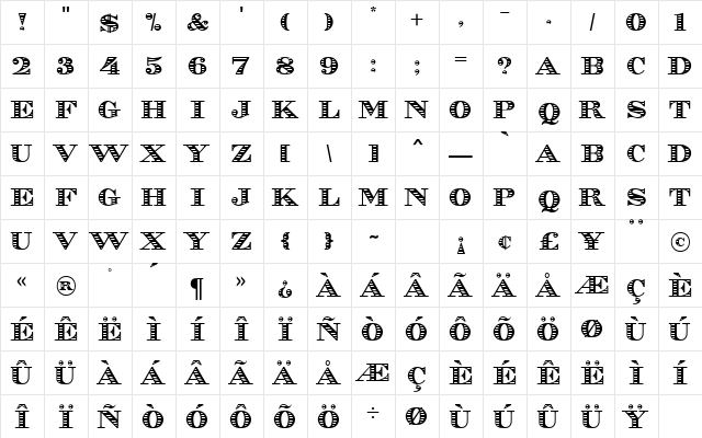 Jubilee Lines MN Regular  glyph index