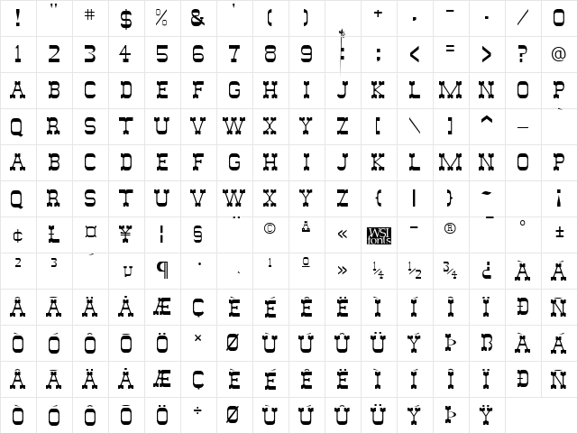 WildWest normal  glyph index