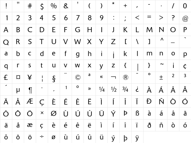 Delta Jaeger Light  glyph index