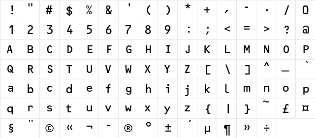OCRF-RegularC Regular  glyph index