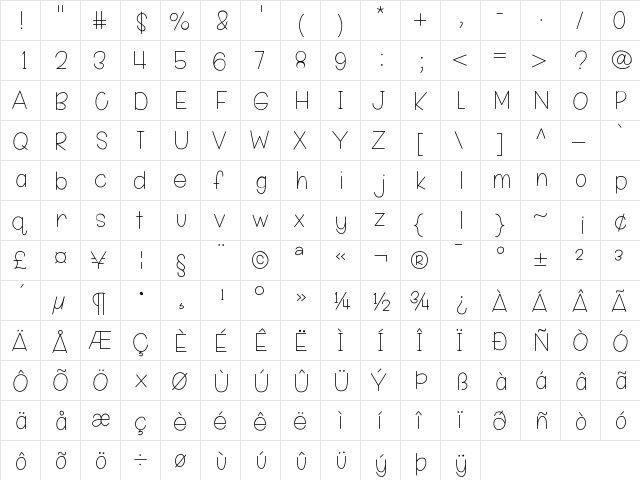 MorningSunshine Medium  glyph index