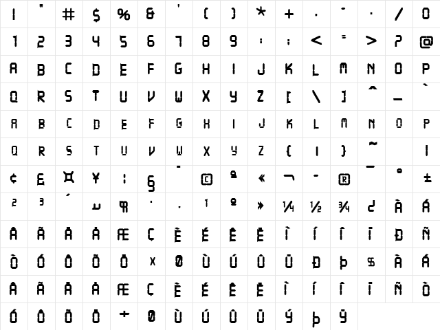 VCRSCapsSSK Bold  glyph index