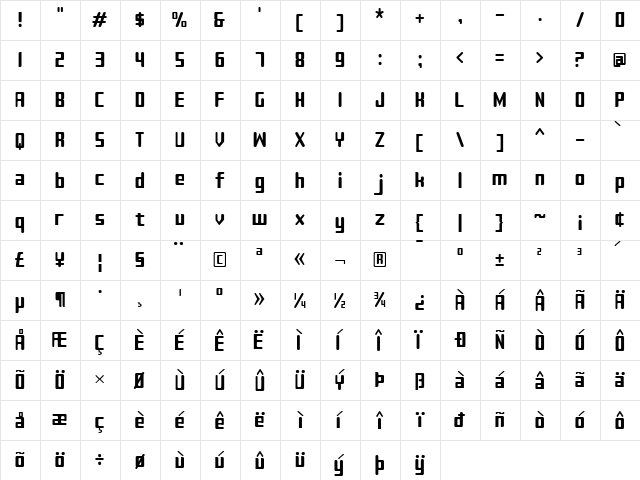 Sujeta Regular  glyph index