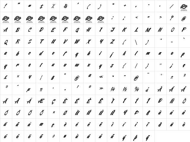 Ventography Personal Use Only Regular  glyph index