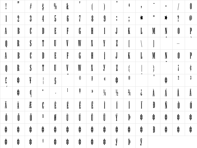Ironmonger ExCondensed  glyph index
