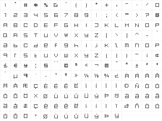 Eboy EXTGamma  glyph index
