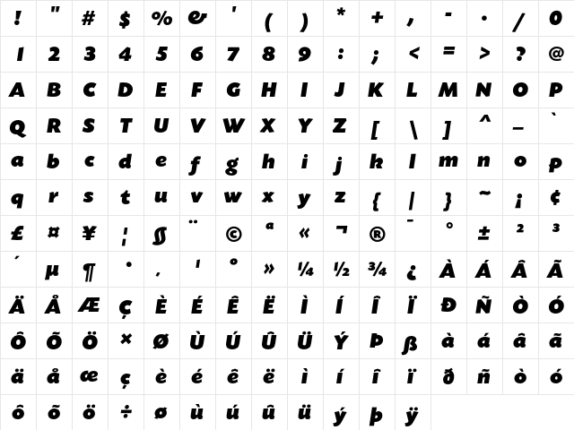 Today SB UltIta Regular  glyph index