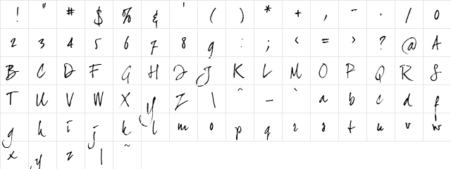 joeHand 2 Regular  glyph index