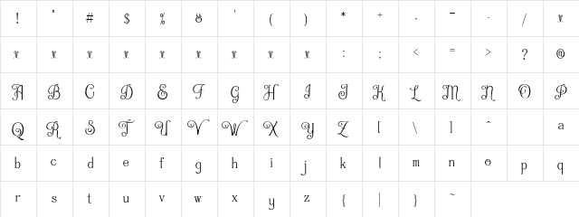 Queensby Regular  glyph index