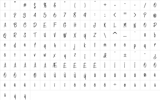 HFF Pessoas Lindas Regular  glyph index