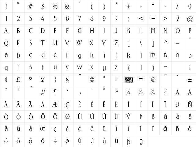 Foster Regular  glyph index