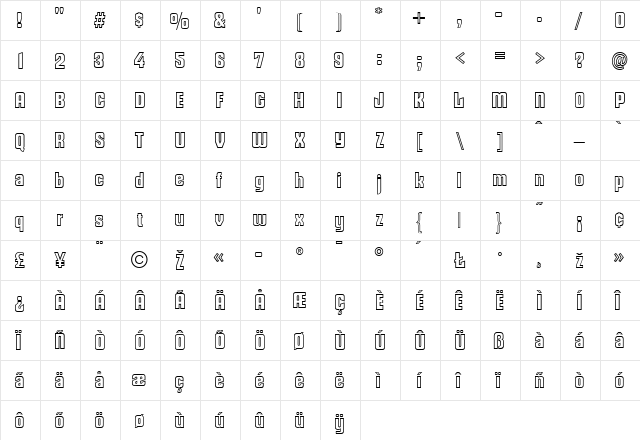 OthelloOutline Regular  glyph index