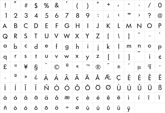Limerick-Regular Regular  glyph index