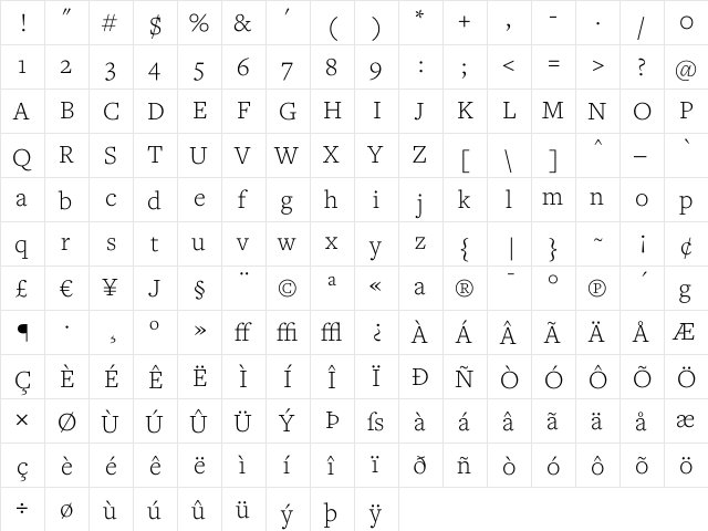 Freight Text Light  glyph index