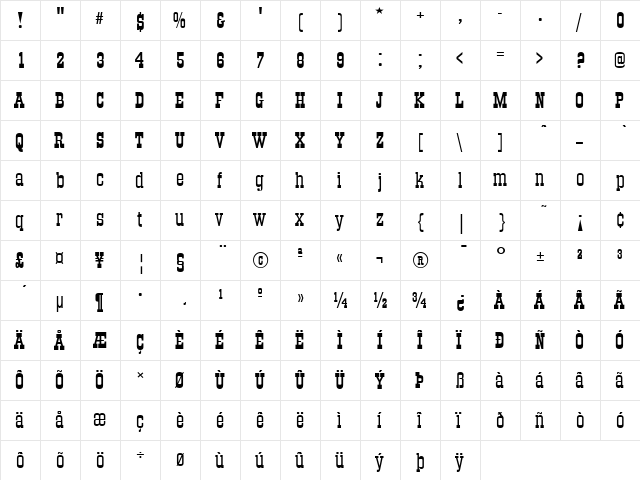 OldTownExt Normal  glyph index