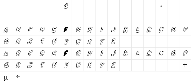 Elwood Italic  glyph index