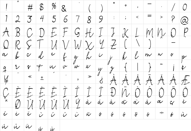 Stefian Script Regular  glyph index