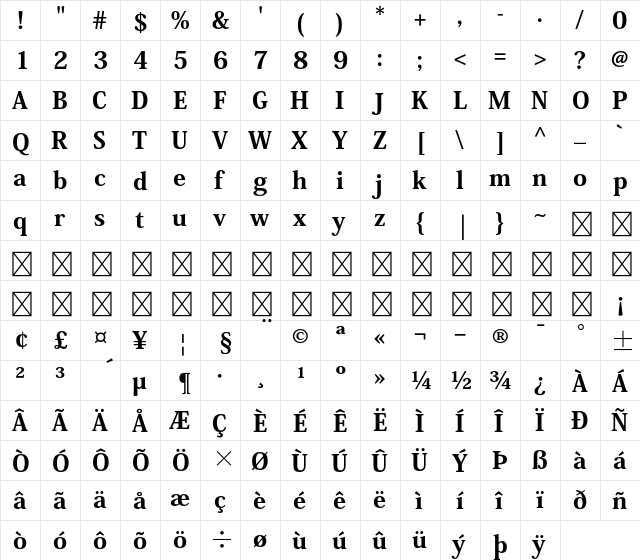 Kozuka Mincho Pro H  glyph index