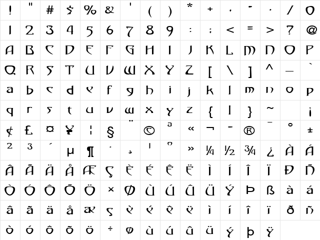 Saga-Expanded Normal  glyph index
